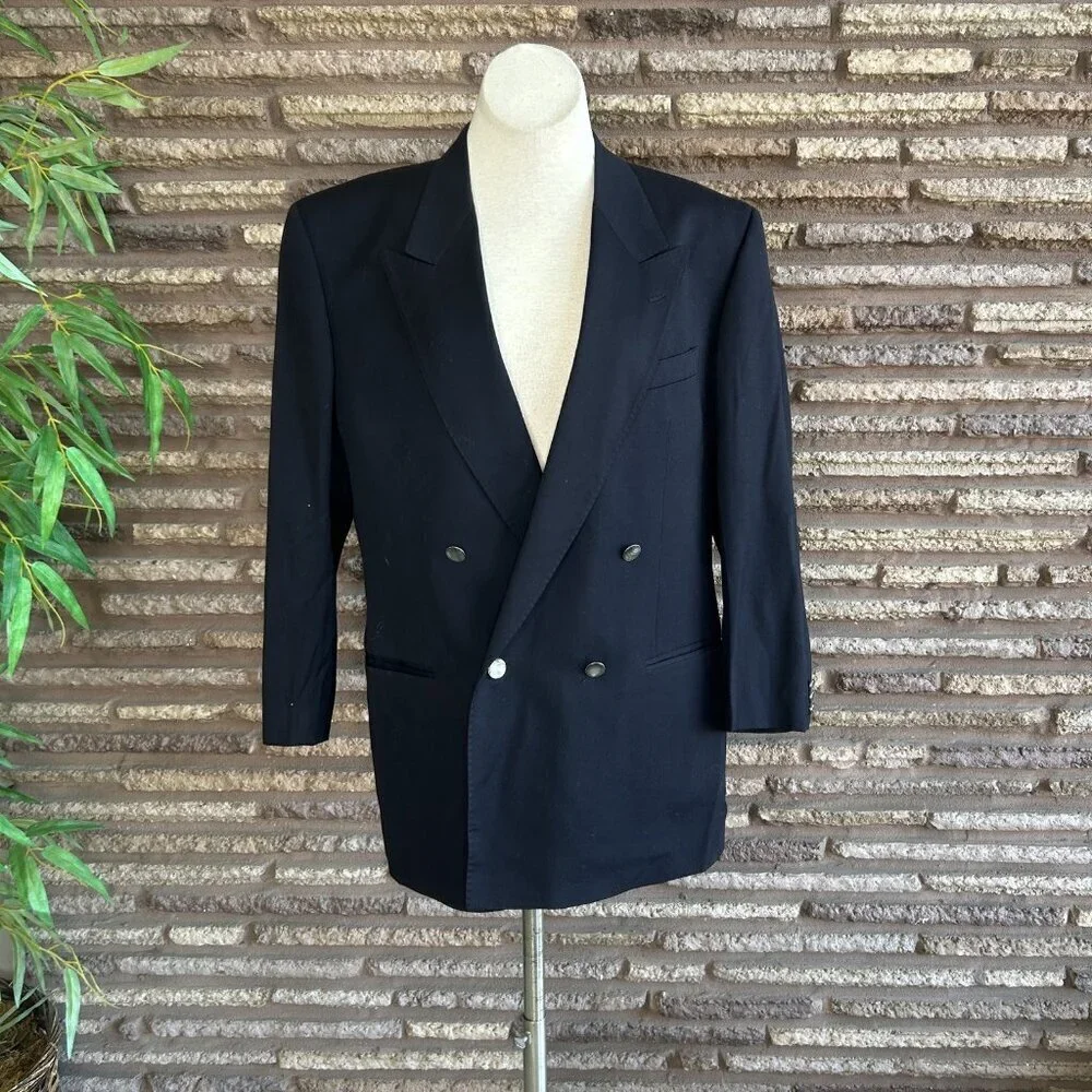 Ted Lapidus Vintage Midnight Navy Blue Double Breasted Sports Coat Blazer  40R